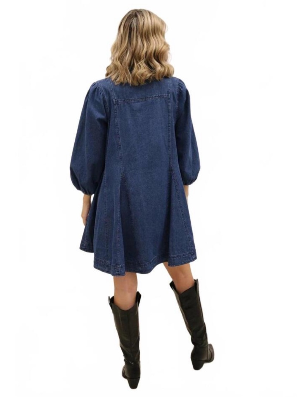 entro Dark Blue Denim Button-Front Mini Dress - Picture 4 of 4